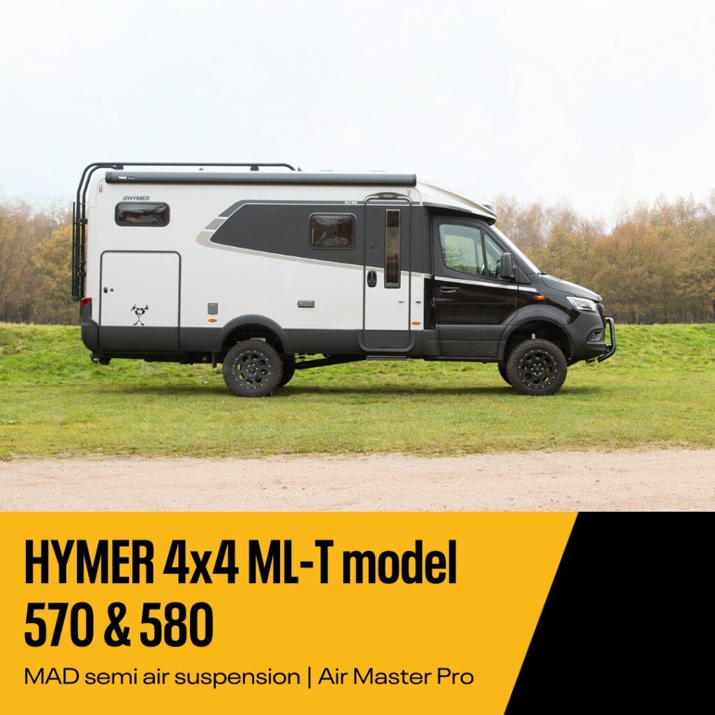 Camping-car HYMER 4x4 ML-T équipé d’une suspension semi-air MAD Air Master Pro, préparation véhicule d’aventure présentée au Provence Overland Festival.