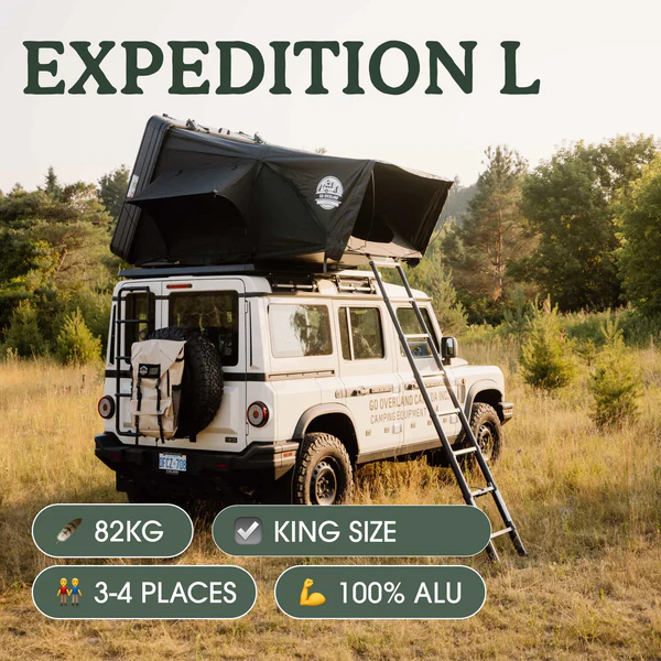Tente de toit Go Overland Expedition L King Size sur 4x4 pour bivouac et aventure
